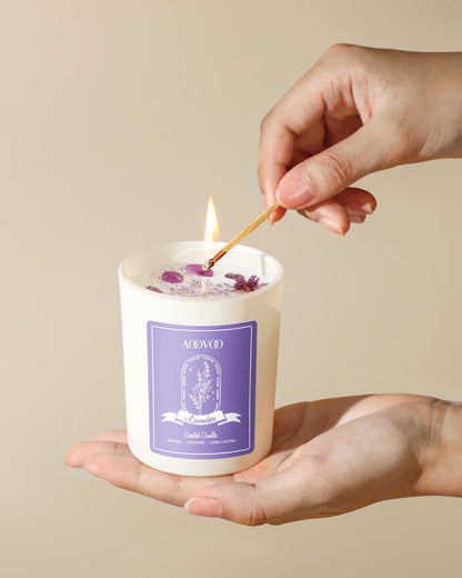 AOOVOO Lavender Scented Candles for Women - Aromatherapy Candle with Crystals Inside, 10oz Soy Candles for Home Scented, Birthday Gifts Mothers Day Candle for Women Mom