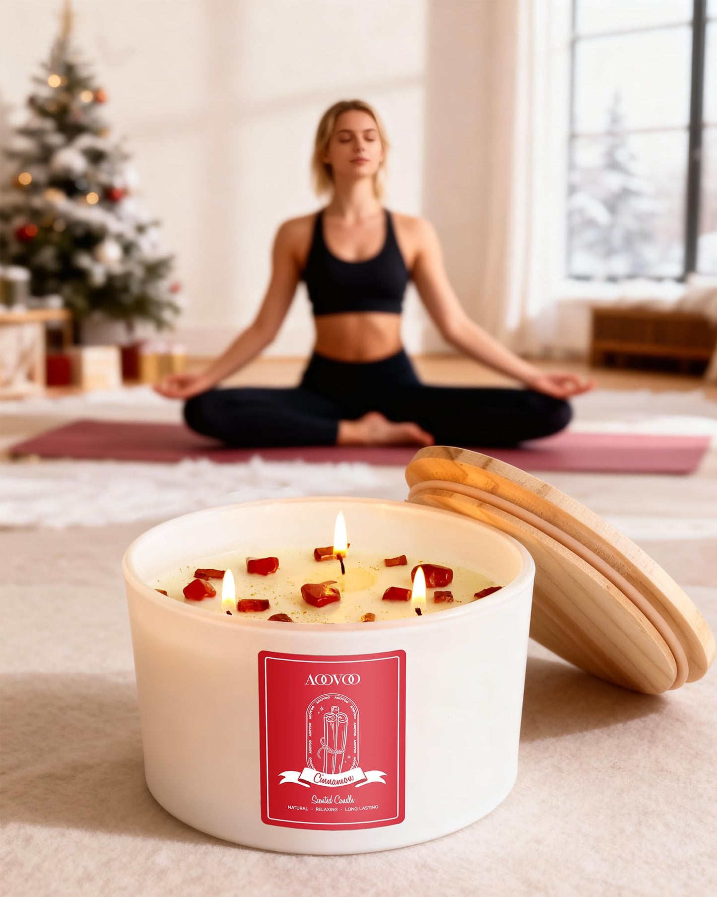 AOOVOO Lavender Scented Candles for Women - Aromatherapy Candle with Crystals Inside, 10oz Soy Candles for Home Scented, Birthday Gifts Mothers Day Candle for Women Mom