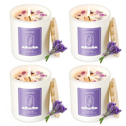 AOOVOO Lavender Scented Candles for Women - Aromatherapy Candle with Crystals Inside, 10oz Soy Candles for Home Scented, Birthday Gifts Mothers Day Candle for Women Mom