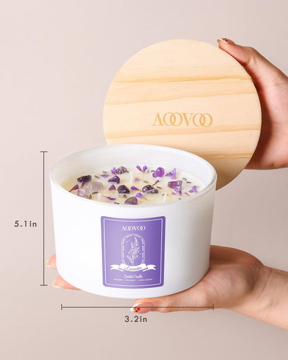 AOOVOO Lavender Scented Candles for Women - Aromatherapy Candle with Crystals Inside, 10oz Soy Candles for Home Scented, Birthday Gifts Mothers Day Candle for Women Mom