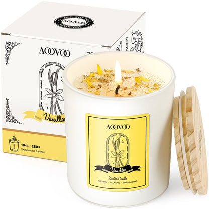 AOOVOO Lavender Scented Candles for Women - Aromatherapy Candle with Crystals Inside, 10oz Soy Candles for Home Scented, Birthday Gifts Mothers Day Candle for Women Mom