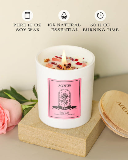 AOOVOO Lavender Scented Candles for Women - Aromatherapy Candle with Crystals Inside, 10oz Soy Candles for Home Scented, Birthday Gifts Mothers Day Candle for Women Mom