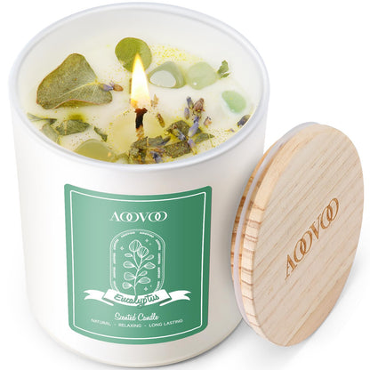 AOOVOO Lavender Scented Candles for Women - Aromatherapy Candle with Crystals Inside, 10oz Soy Candles for Home Scented, Birthday Gifts Mothers Day Candle for Women Mom