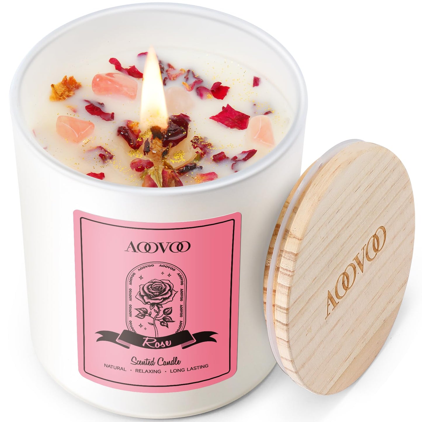 AOOVOO Lavender Scented Candles for Women - Aromatherapy Candle with Crystals Inside, 10oz Soy Candles for Home Scented, Birthday Gifts Mothers Day Candle for Women Mom