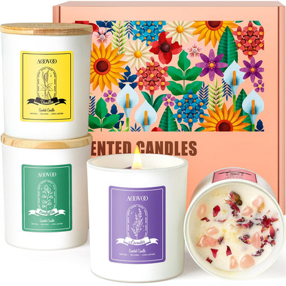 AOOVOO Lavender Scented Candles for Women - Aromatherapy Candle with Crystals Inside, 10oz Soy Candles for Home Scented, Birthday Gifts Mothers Day Candle for Women Mom