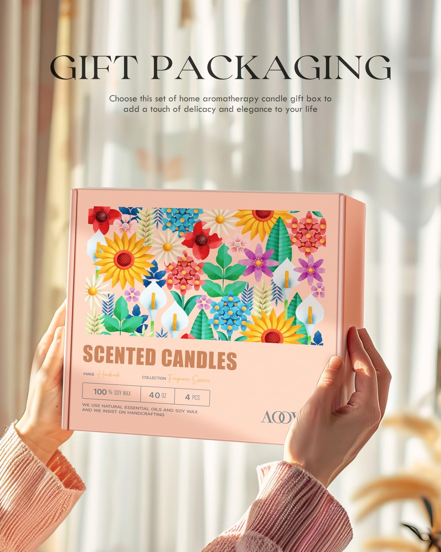 AOOVOO Lavender Scented Candles for Women - Aromatherapy Candle with Crystals Inside, 10oz Soy Candles for Home Scented, Birthday Gifts Mothers Day Candle for Women Mom